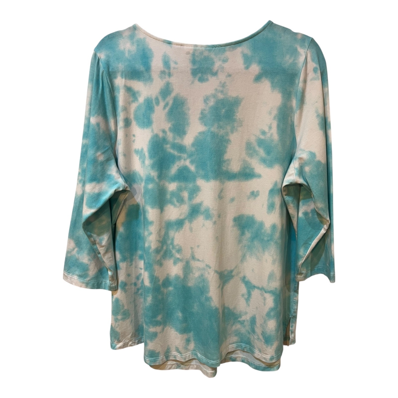 Belle Kim Gravel Tripleluxe Knit Signature Print Top Aqua Tie Dye Large A375863 — image 5 of 8